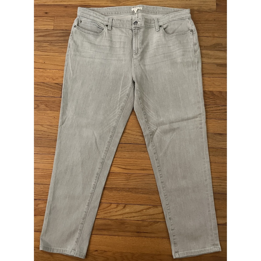 Eileen Fisher High Rise Straight Gray Organic Cotton Denim Jeans 16 Petite USA